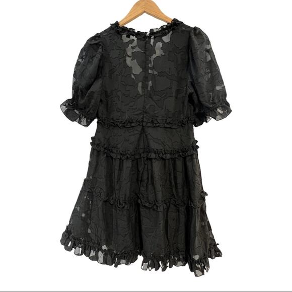 STORY ON Black Sheer Lace V Neck Puff Short Sleeve Dress SZ SM - Picture 5 of 12